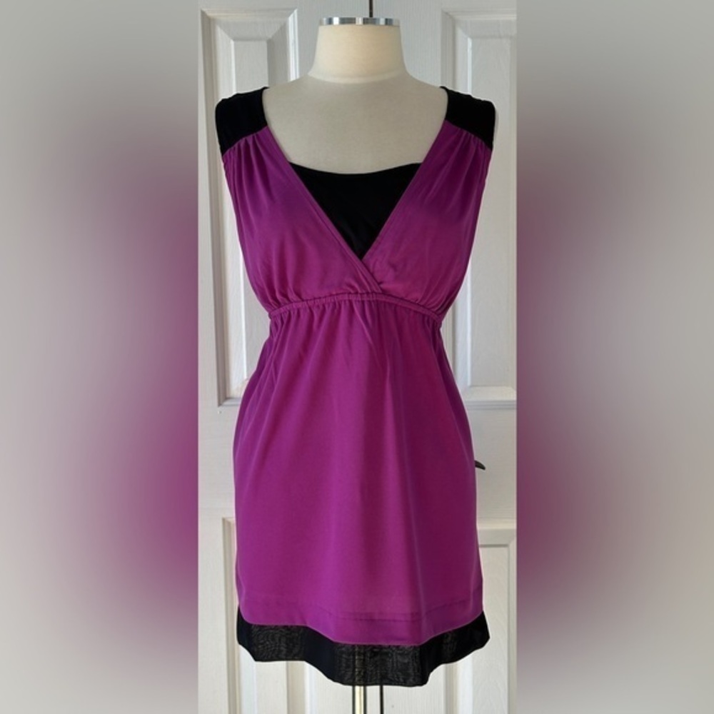 Sleeveless Purple & Black Empire Waist Dress Size Large